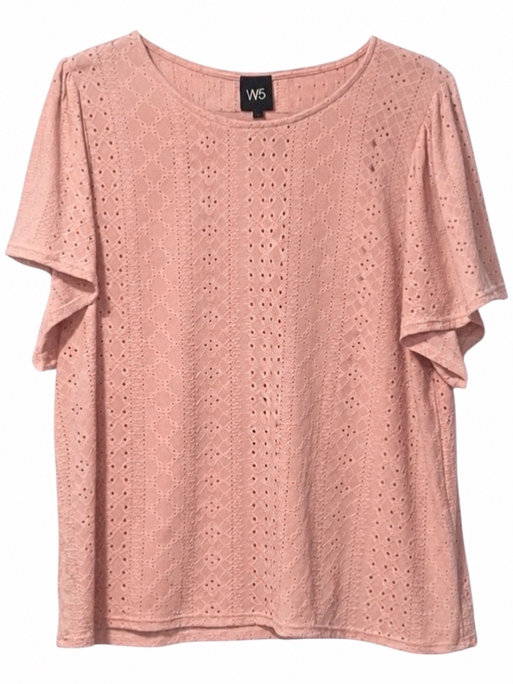 W5 Blush Pink Eyelet Lace Top XL NWT Flutter Sleeve Boho Summer Blouse